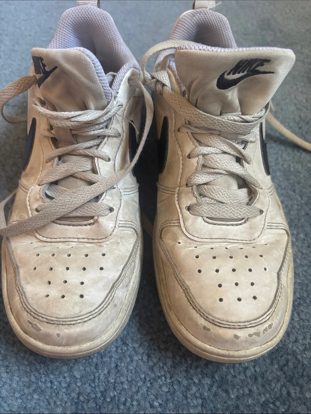 Nike Beige/Tan Leather Sneakers with Black Swoosh